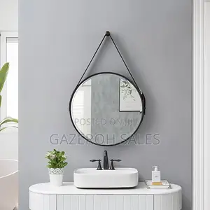 Round Hanging Mirror With Leather Strap