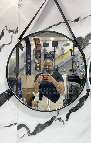 Round Hanging Mirror With Leather Strap