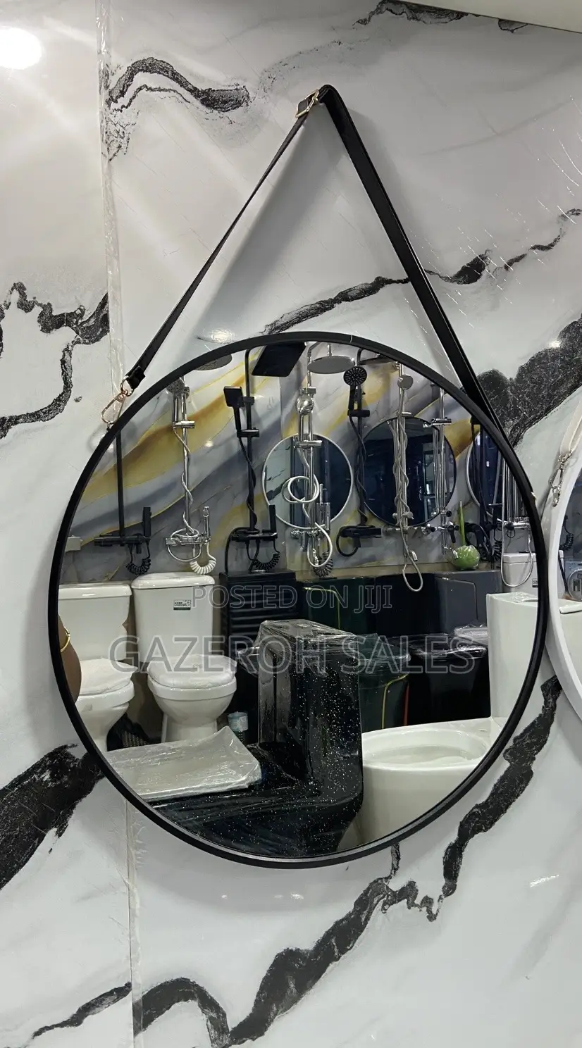 Round Hanging Mirror With Leather Strap