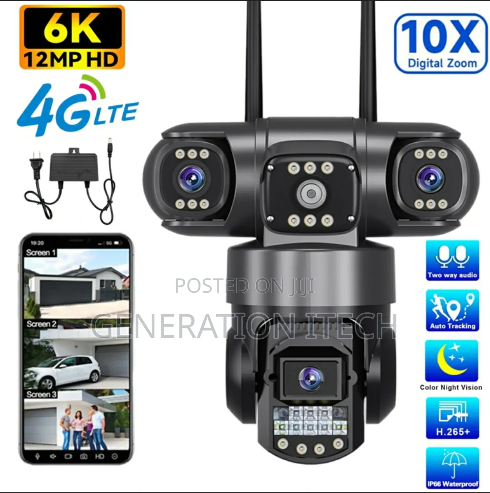 4g Wireless Camera With Three Rotating Lenses - Water Proof