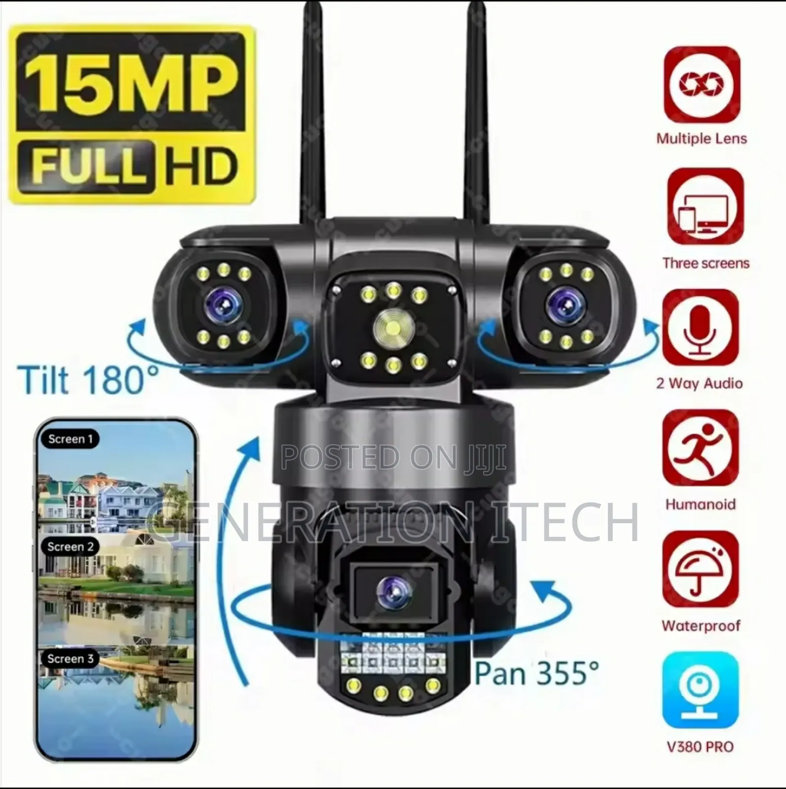 V380 4g Wifi Camera With Three Lens- Motion Detection