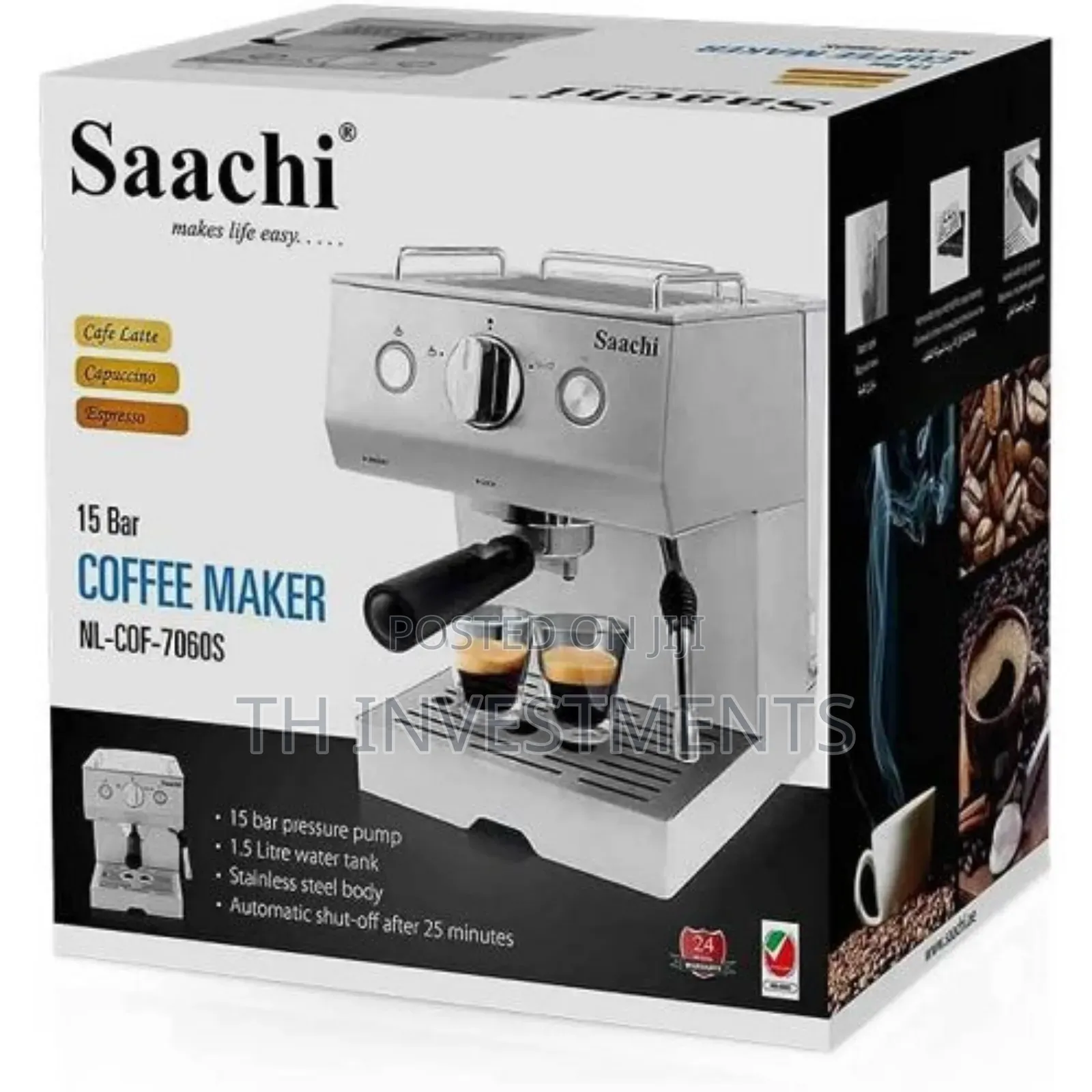 Coffee, Espresso and Cappuccino Maker Machine-Silver 