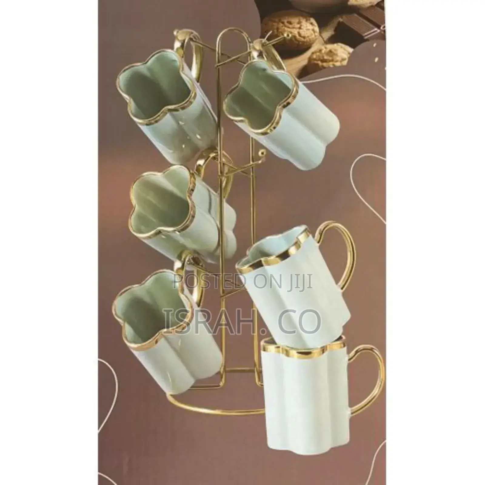 6 Piece Pumpkin Ceramic Cups Mugs Set With Golden