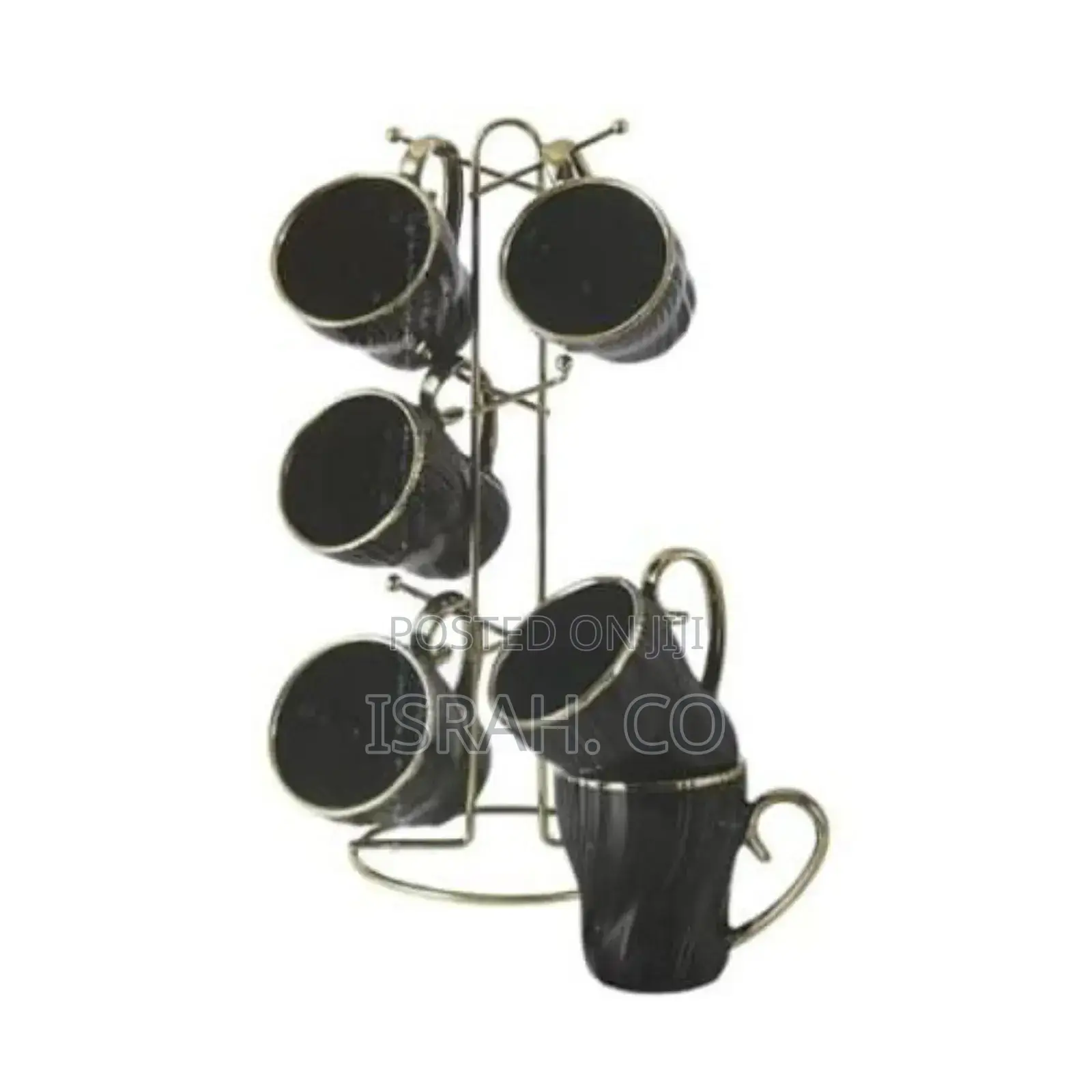 6 Piece Lined Ceramic Gold Line Cups Mugs Set With Golden