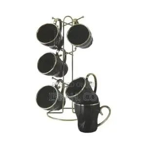 6 Piece Lined Ceramic Gold Line Cups Mugs Set With Golden
