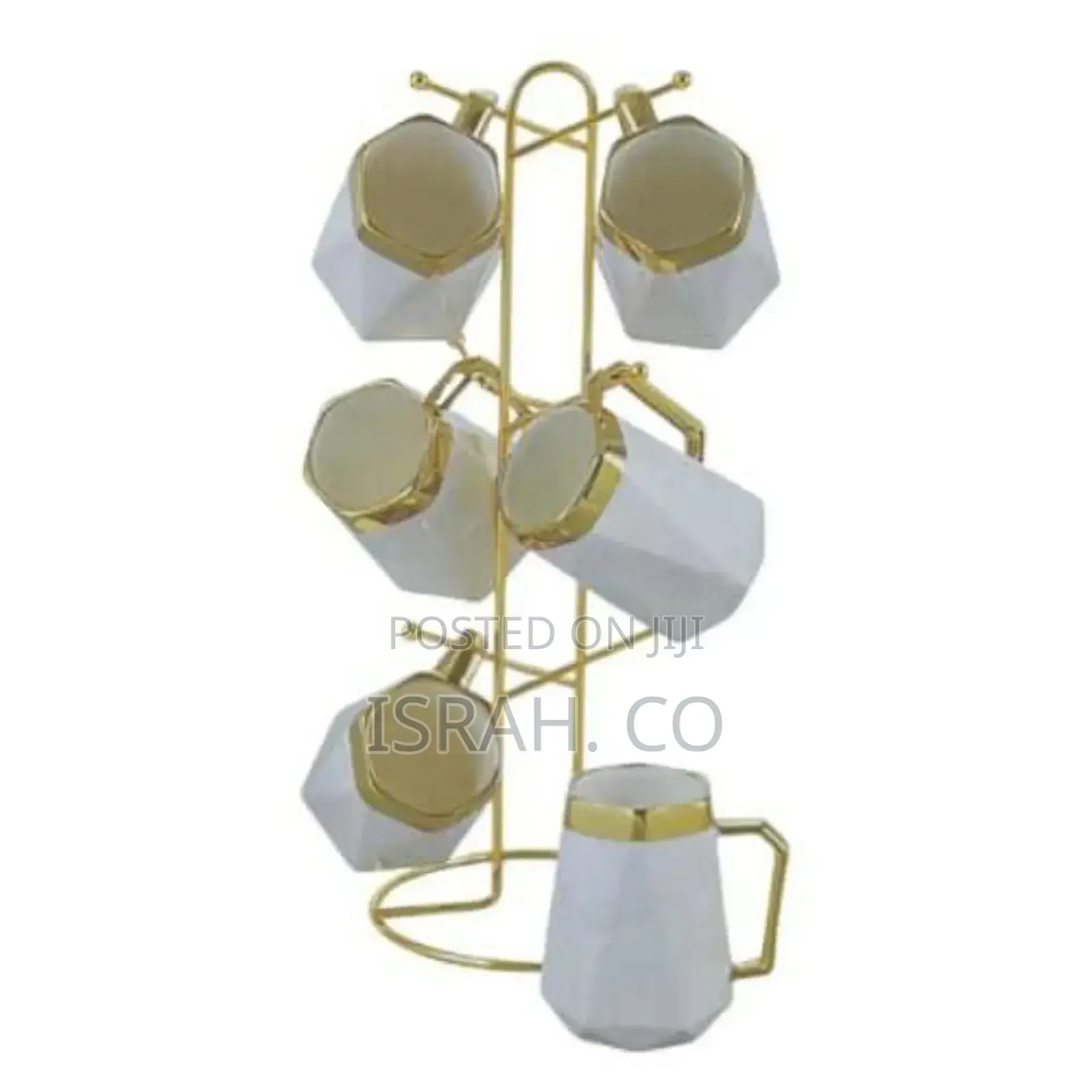 6 Piece Ceramic Cups Mugs Set With Golden Handle