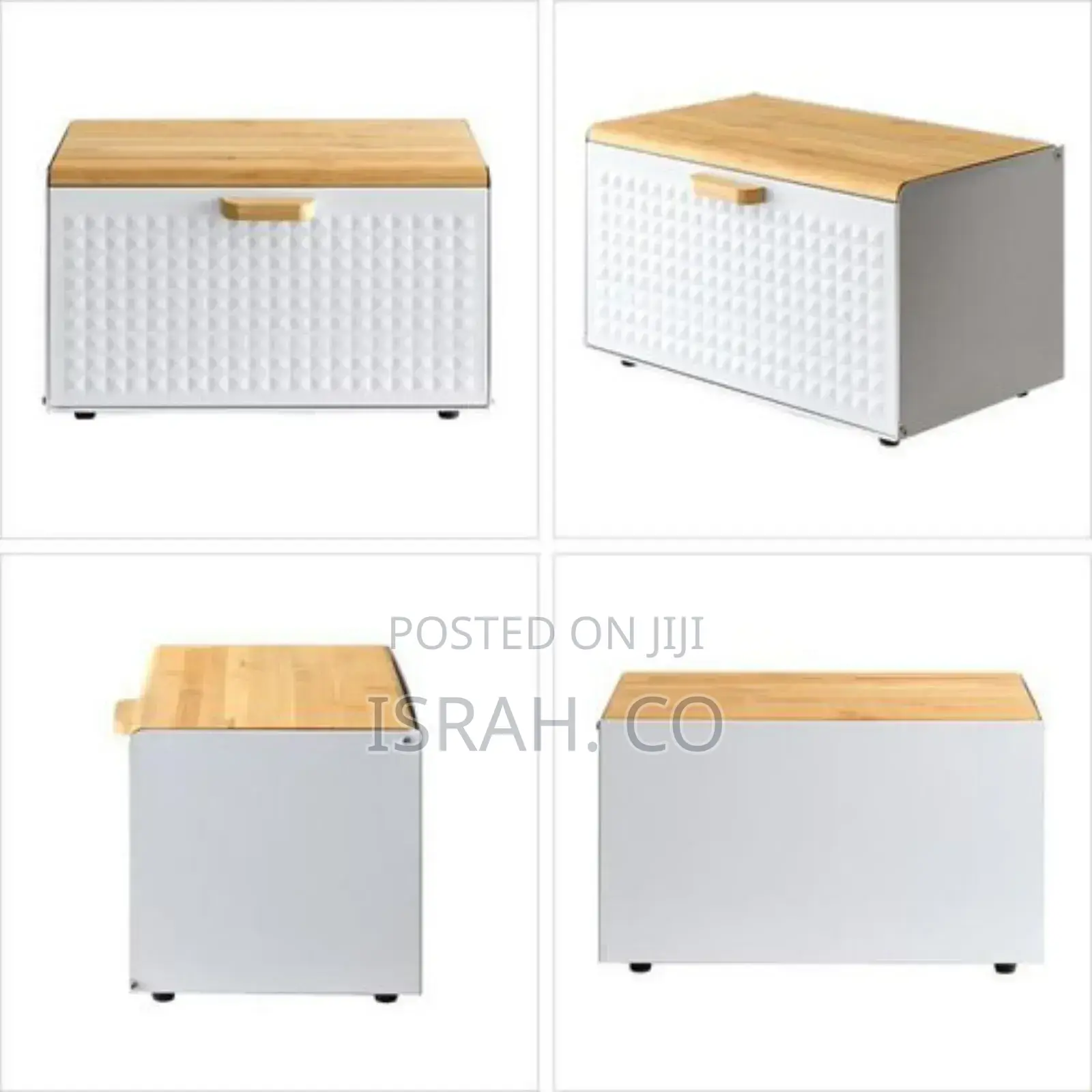 Metal Bread Box With Bamboo Lid White