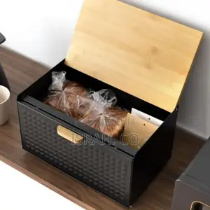 Vintage Bread Bin Keepe Rwith Wooden Bamboo Top Opening