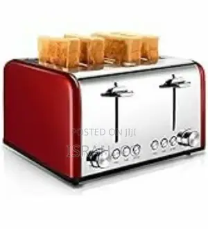 4 Slice Stainless Steel Bread Toaster Retro Wide Slots Red