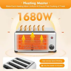 6 Slice Bread Toaster,1680w 110v Stainless Steel Commercial