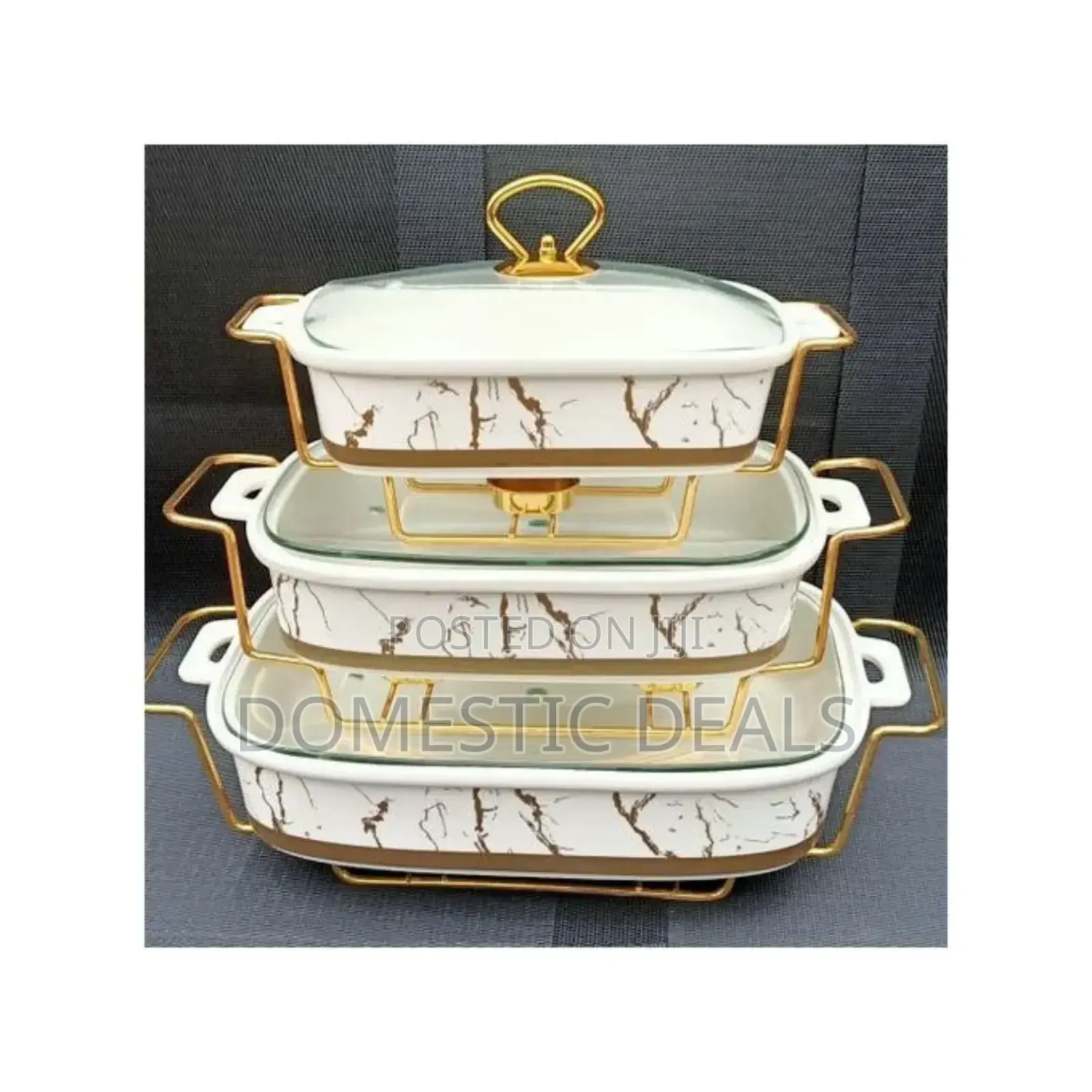 3pcs Ceramic Chaffing Dished Food Warmers With Lid