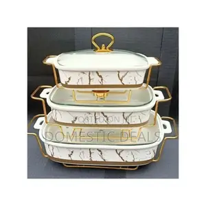 3pcs Ceramic Chaffing Dished Food Warmers With Lid