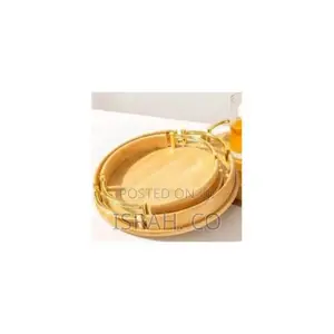 3 Piece Round Fruit Bamboo Serving Tray With Metal Handles