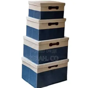 4 Pieces of Storage Boxes With Lids and Handles Blue