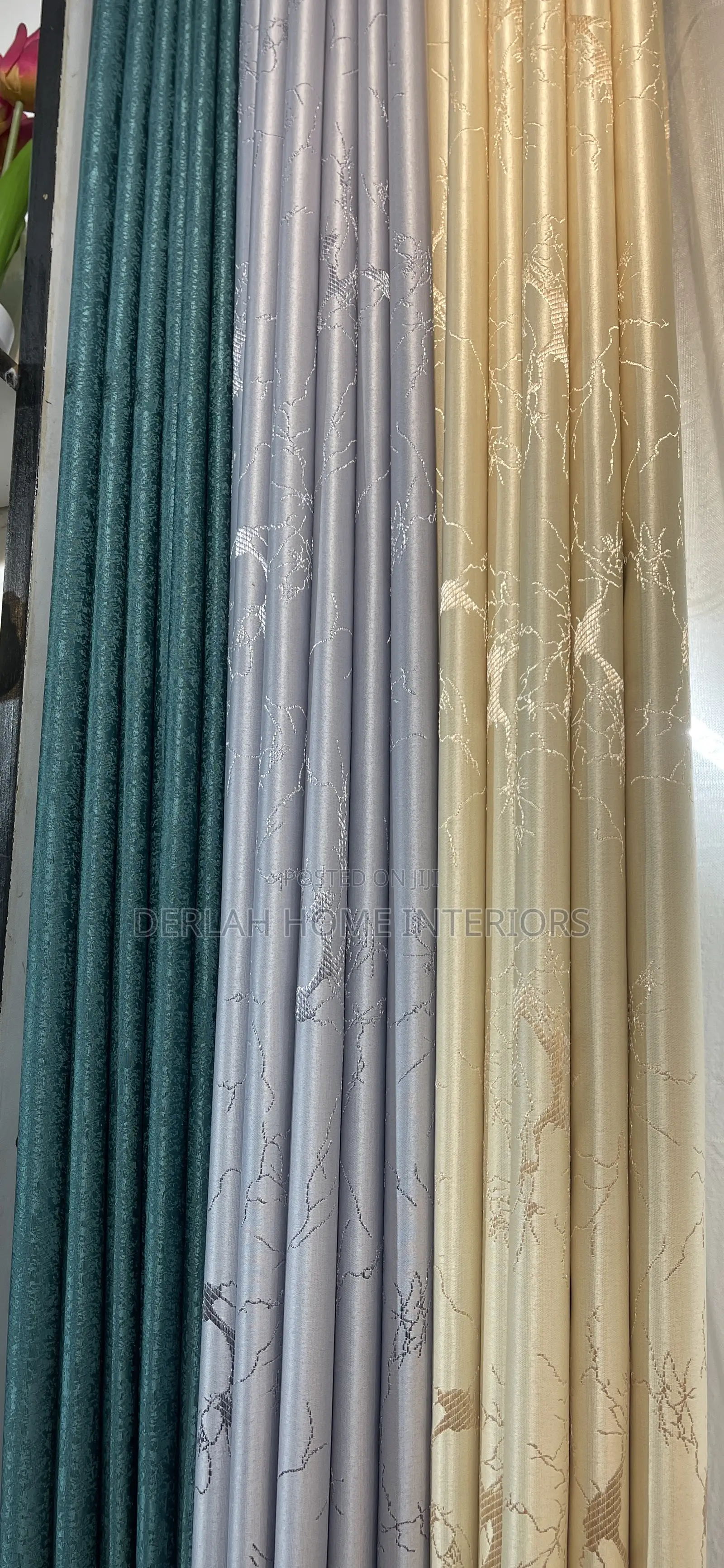 Cream , Light Grey and Green Curtain Per Meter on Each