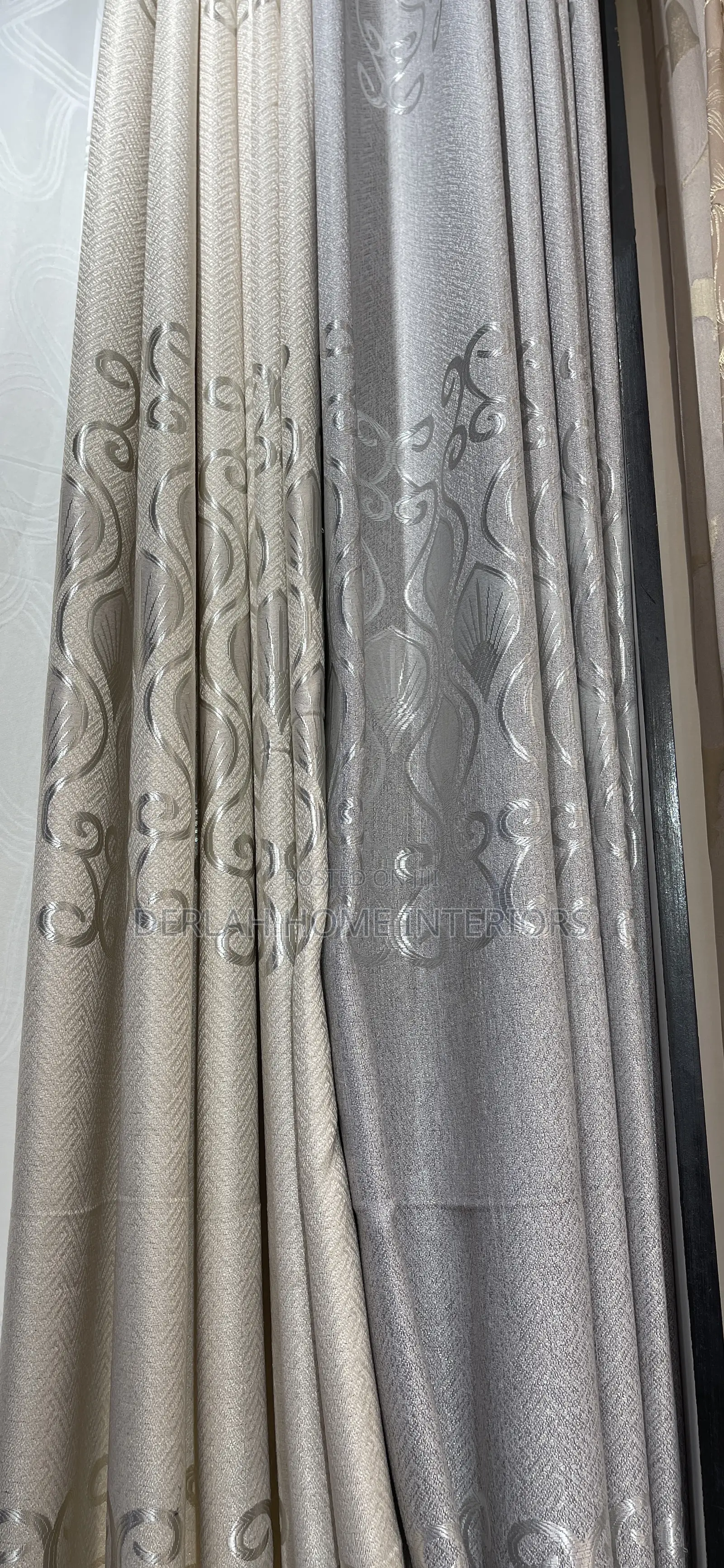 Light Grey and Cream Design Curtain Per Fabric Meter