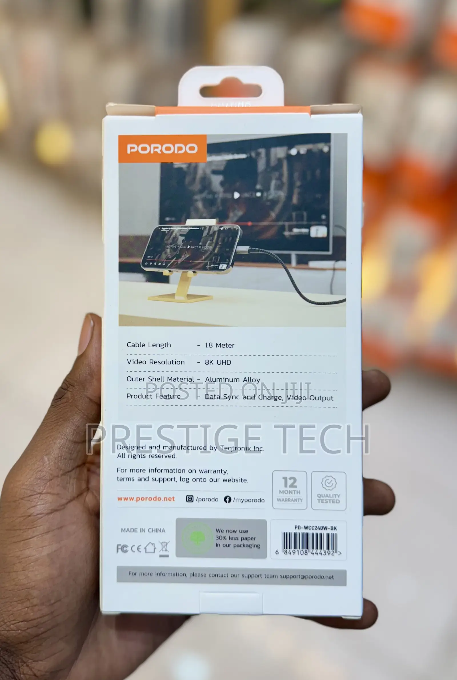 Porodo Type C Thunderbolt Cable 40gbps 240w