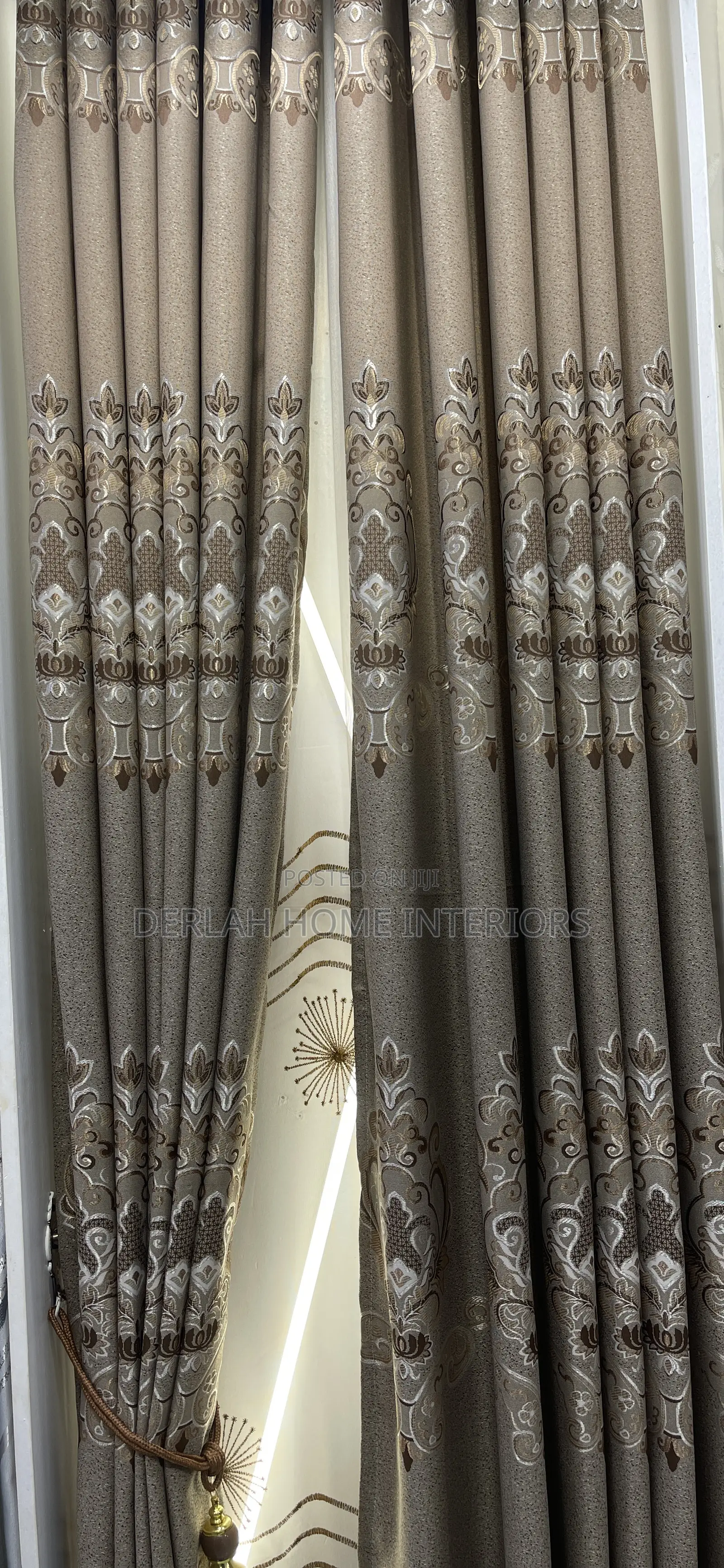Cotton Curtain Fabric in Brown