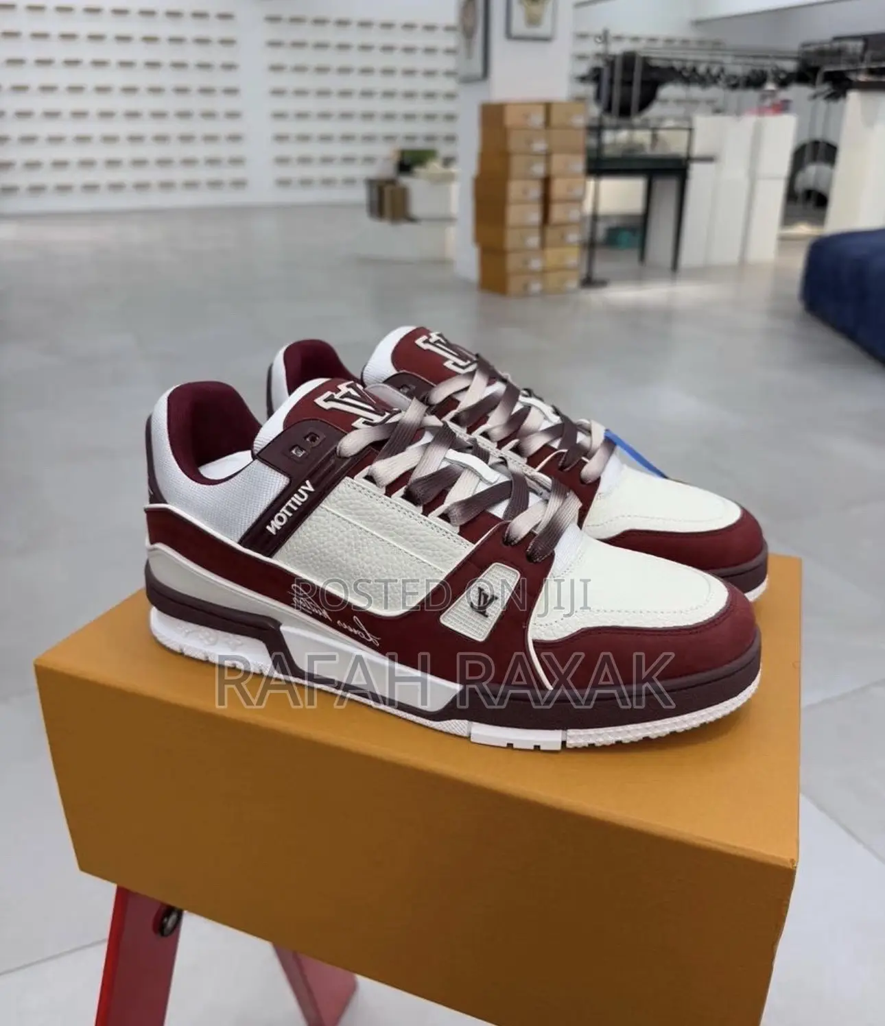 Original White/Maroon Louis Vuitton Lv Trainer Sneakers