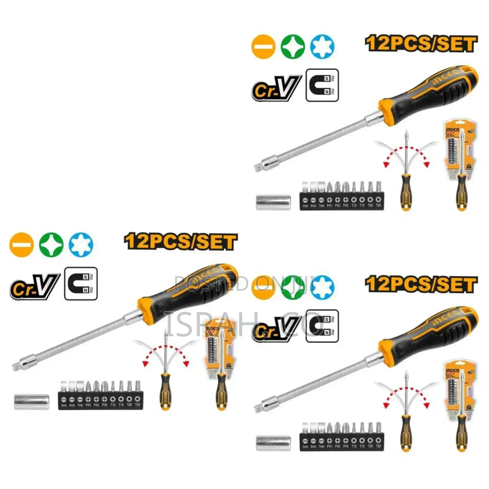 Ingco 12 Pieces Flexible Shaft Screwdriver Set - Multicolour