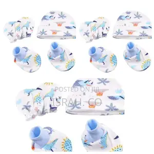 Baby Cotton Cap,Mitten Booties Set - Blue Multiple Designs