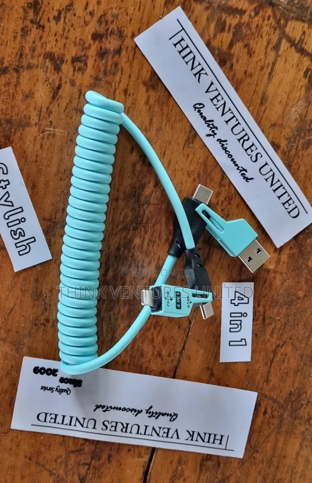 4 in 1 Coiled 1.5 M Long Cyan 65 Watt Cable