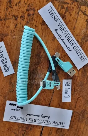 4 in 1 Coiled 1.5 M Long Cyan 65 Watt Cable