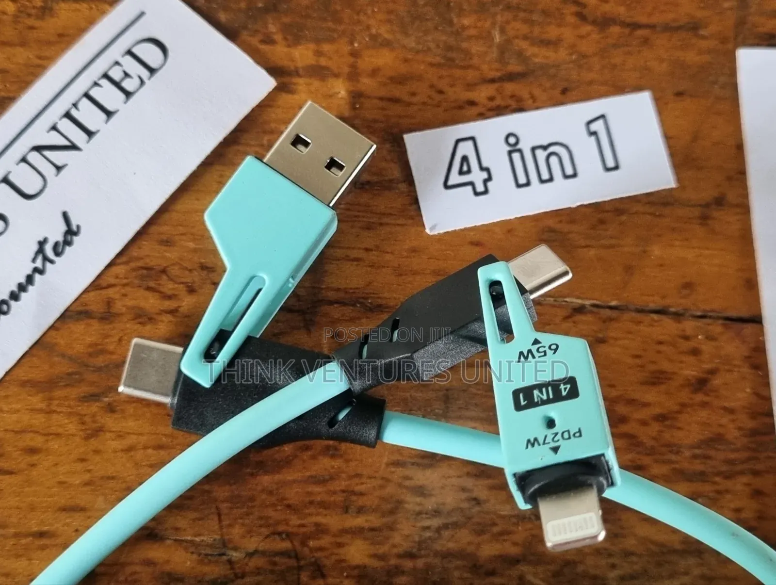 4 in 1 Coiled 1.5 M Long Cyan 65 Watt Cable