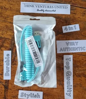 4 in 1 Coiled 1.5 M Long Cyan 65 Watt Cable