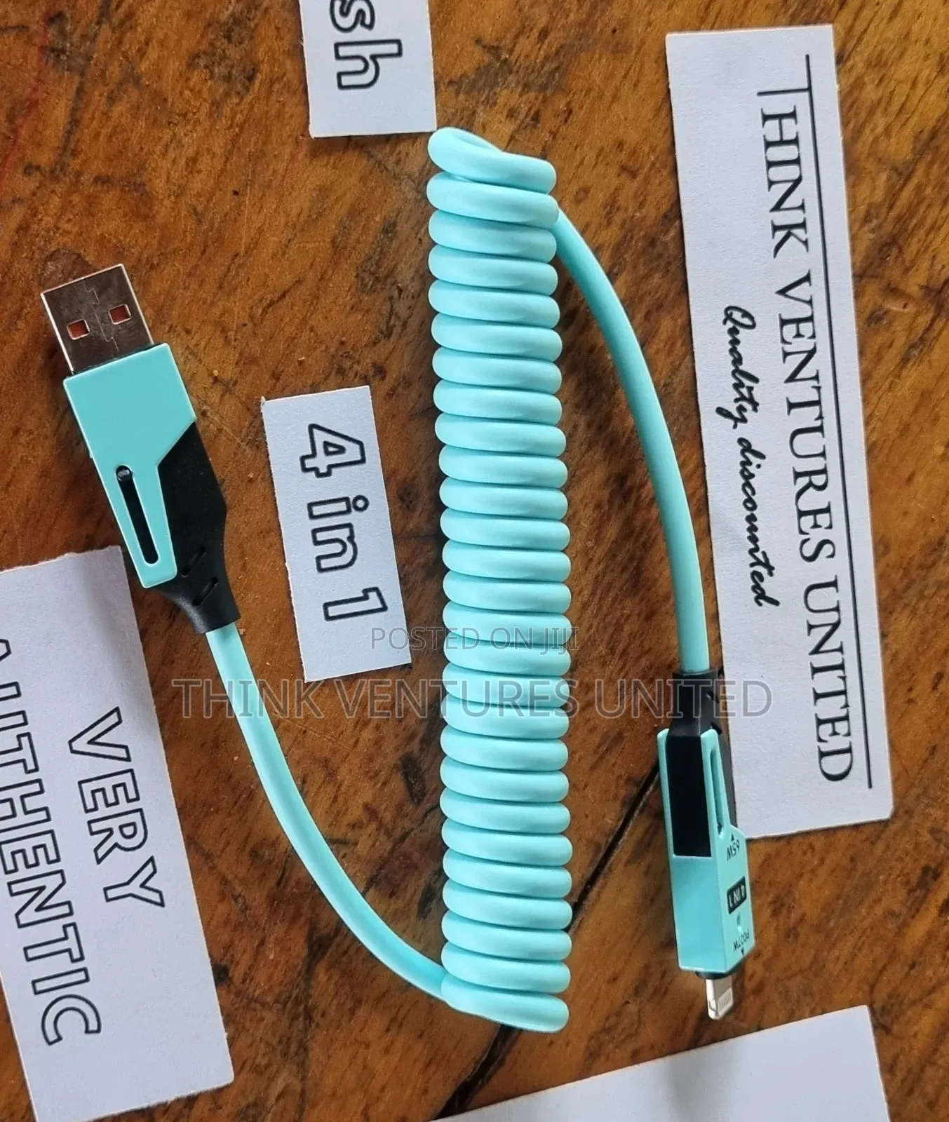 4 in 1 Coiled 1.5 M Long Cyan 65 Watt Cable