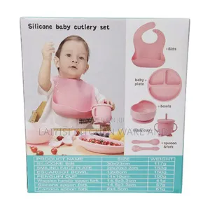 Silicone Baby Plates Spoons Forks Bib Bowls Dish Cup Feeding