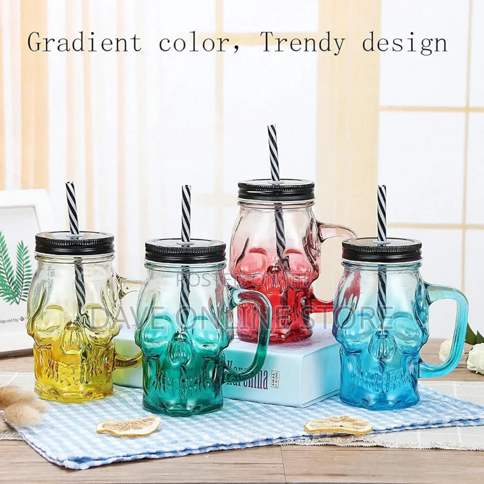 Unband Skull Glass Cup With Straw and Lid, Coffee Cup