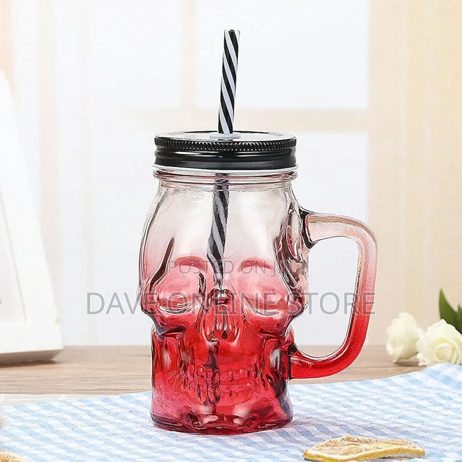 Unband Skull Glass Cup With Straw and Lid, Coffee Cup