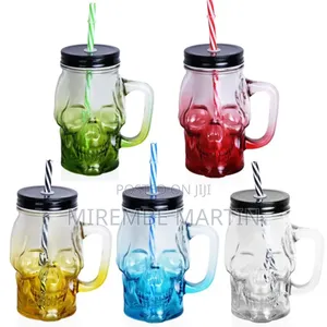 Skull Mason Jar Glass Mug With a Straw and Lid