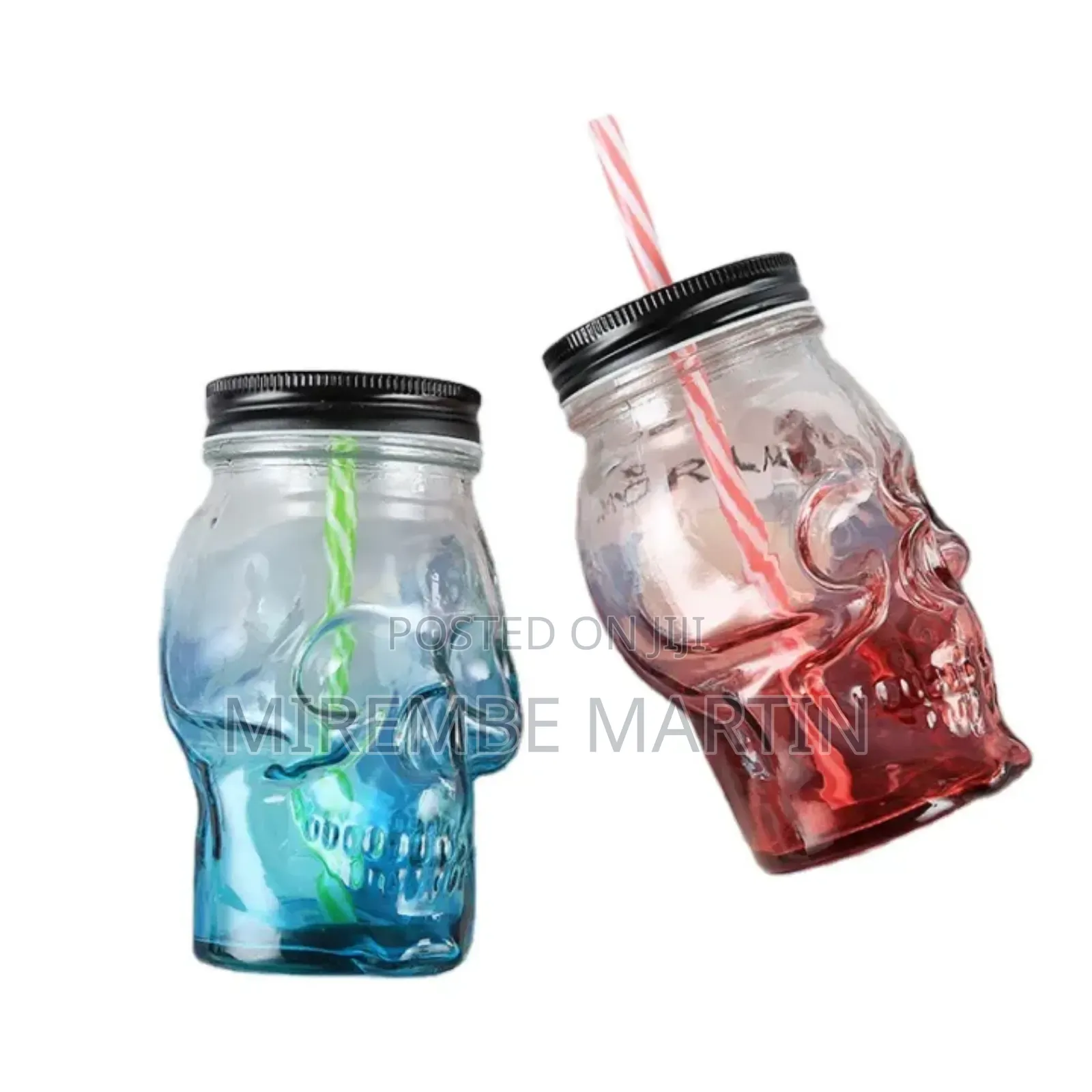 Skull Mason Jar Glass Mug With a Straw and Lid