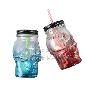 Skull Mason Jar Glass Mug With a Straw and Lid