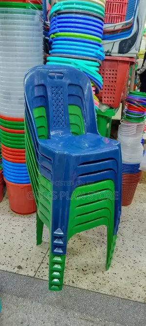 Armless Plastic Chairs Blue and Green