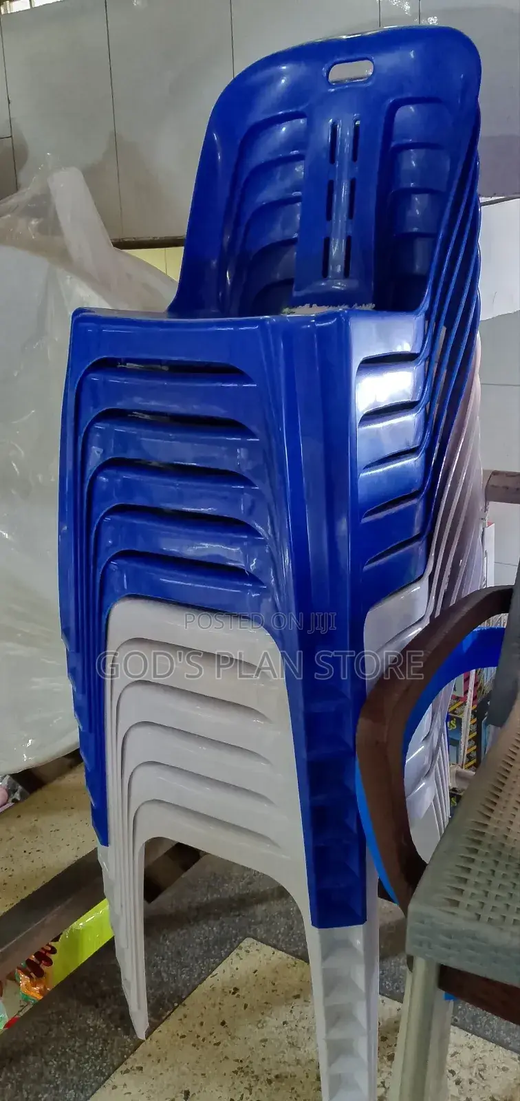 Armless Church Chairs White and Blue Plastic