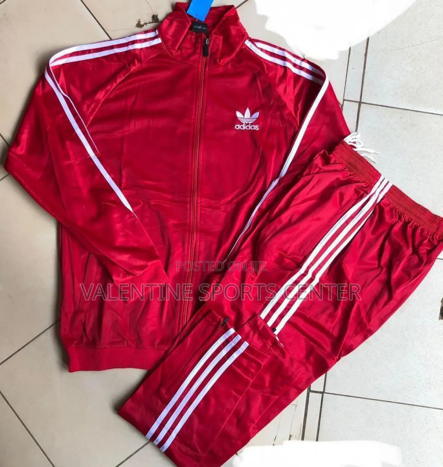 Red Colour With White Tracksuit Adidas