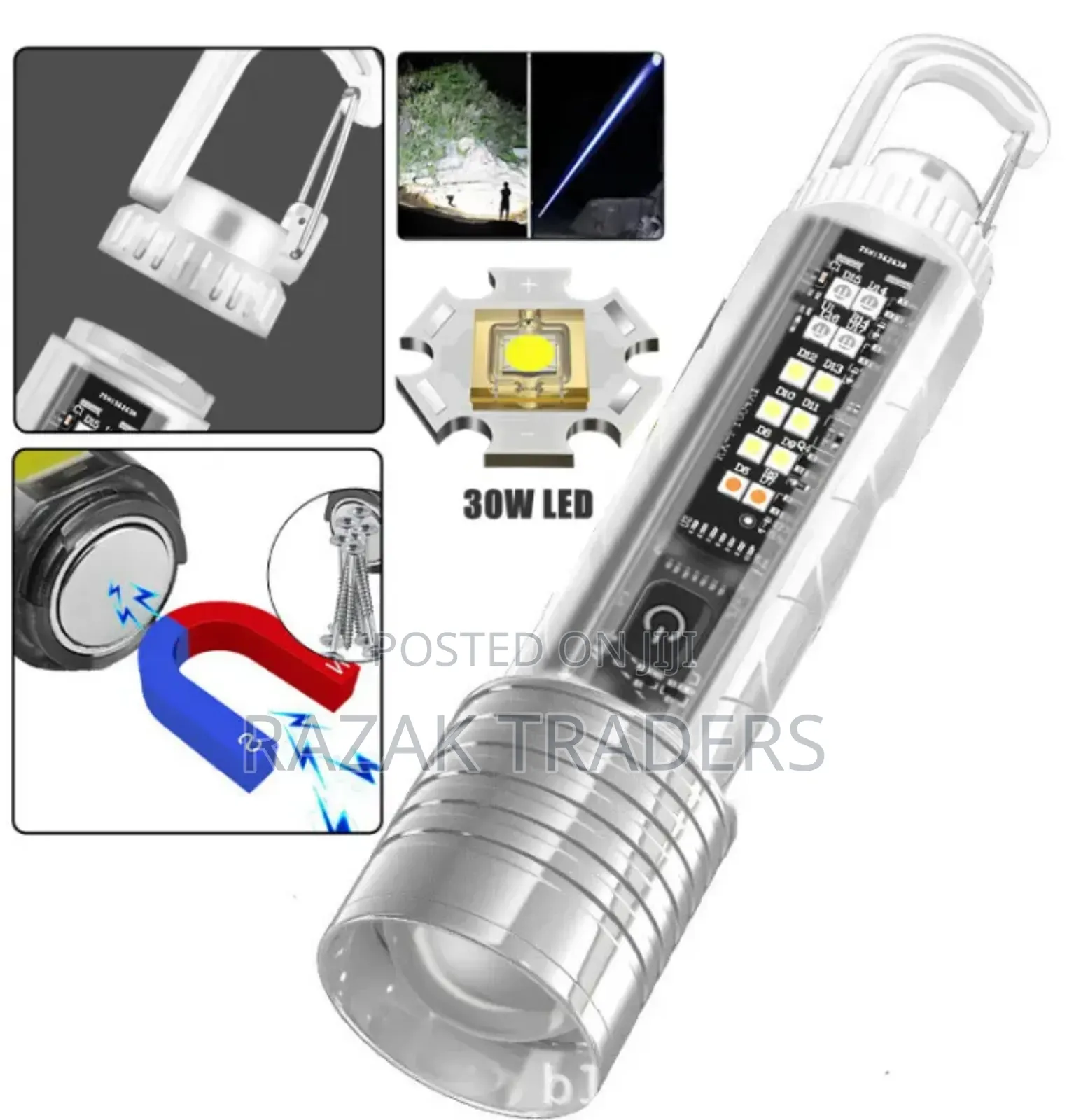 Led Flashlight Rechargeable Telescopic Zoom Torch Magnetic