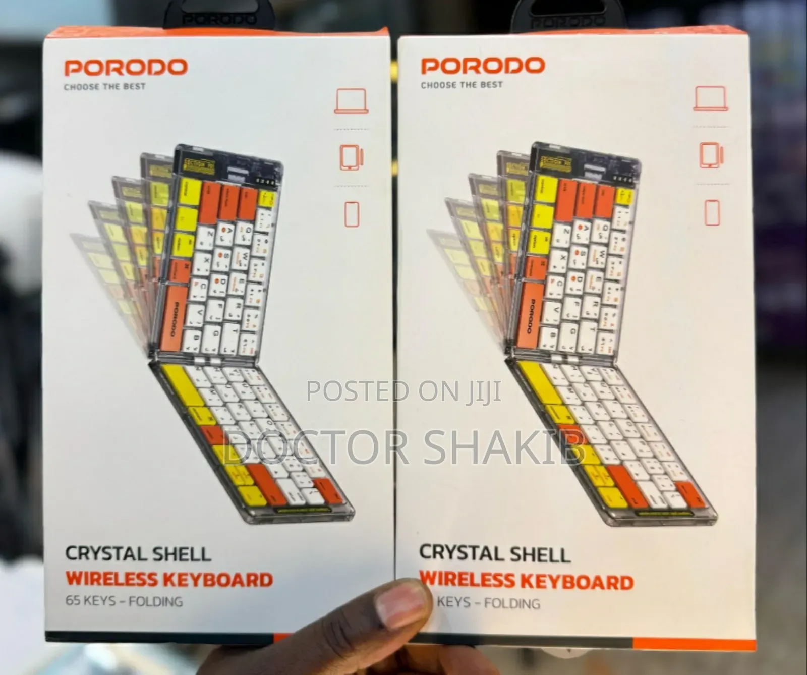 Porodo Crystal Shell Wireless Bluetooth Foldable Keyboard