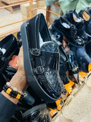 Men's Patent Leather Double Monk Strap Platform Slip