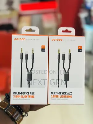 Porodo 2in1 Aux 3.5 to 3.5+Lightning Cable 1.2m