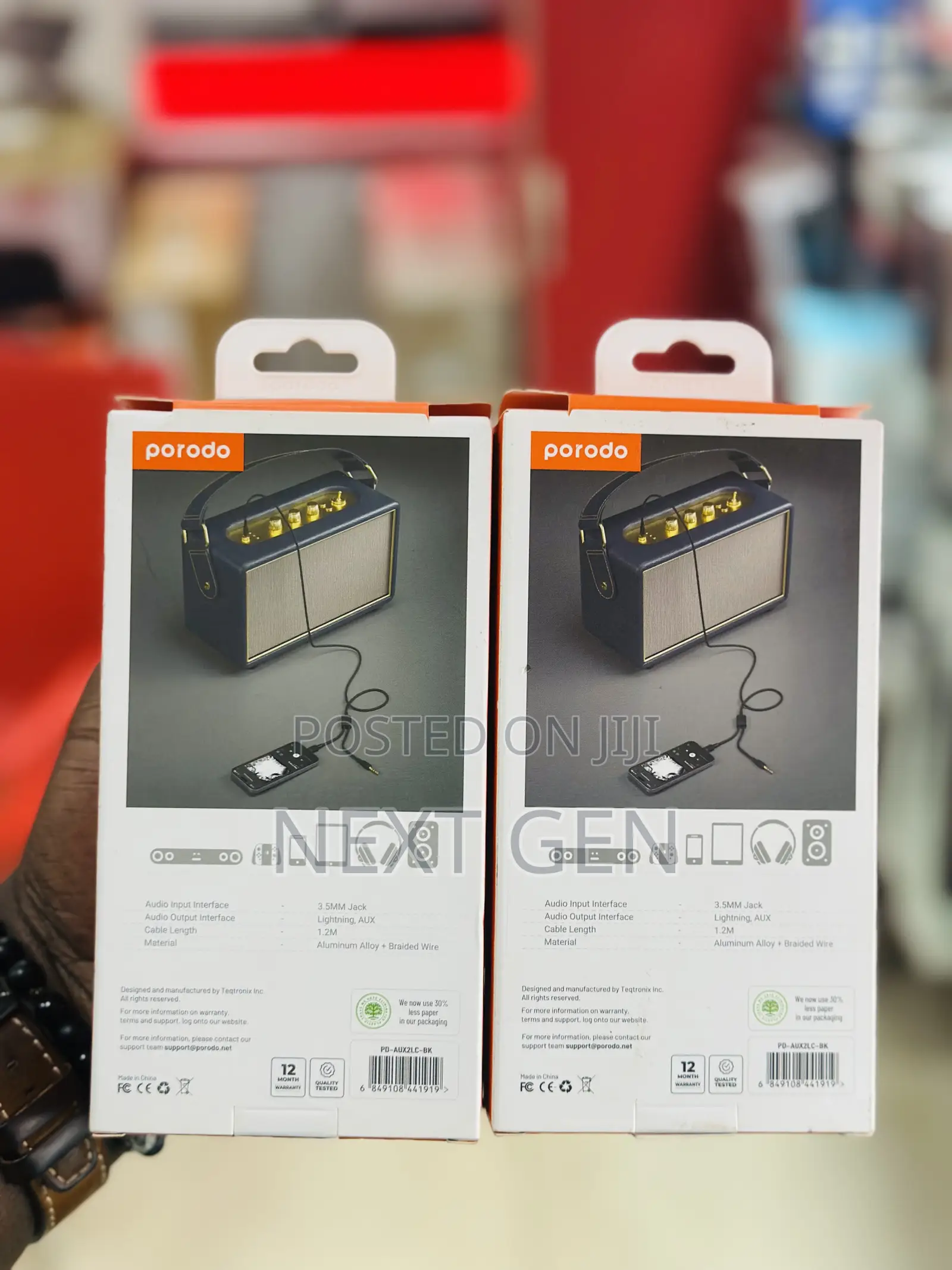 Porodo 2in1 Aux 3.5 to 3.5+Lightning Cable 1.2m