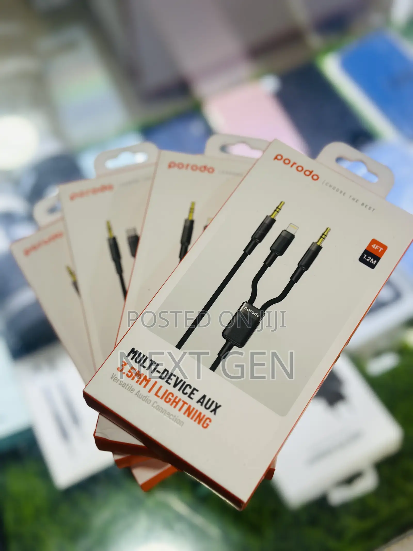 Porodo 2in1 Aux 3.5 to 3.5+Lightning Cable 1.2m