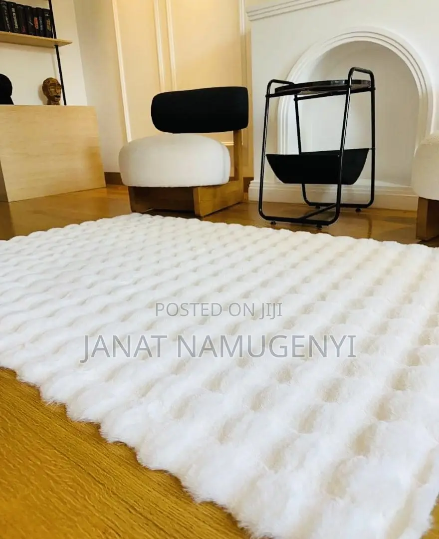 White Ribbed Rabbit Fur Carpet