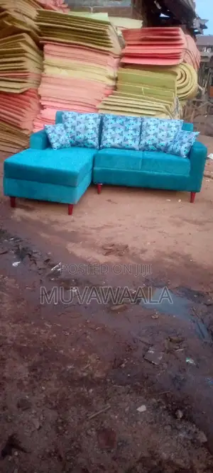 Blue L Sofa Set