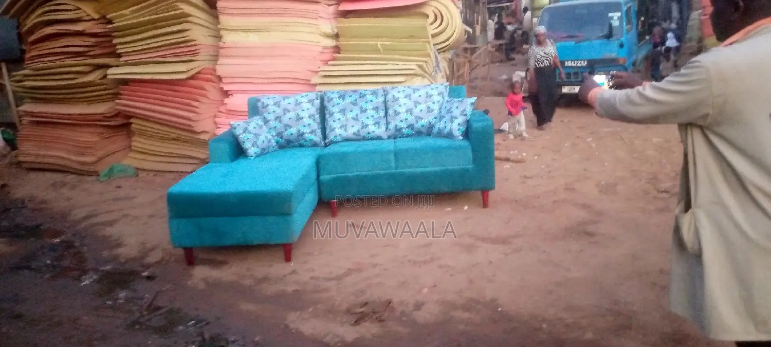 Blue L Sofa Set