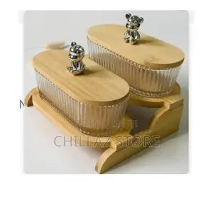 2 Jars, 2 Tier Glass Snacks Serving Bowls Set Platters