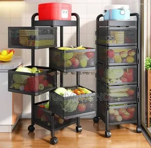Flexible 5tier Metallic Basket Kitchen Rack With Rollers